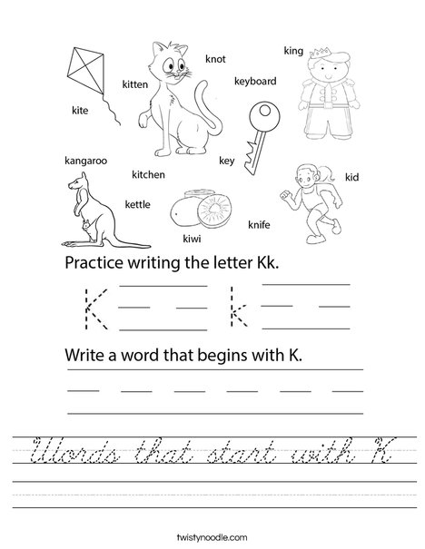 Words that start with K Worksheet