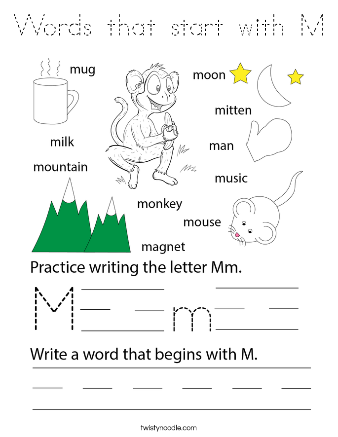 Words that start with M Coloring Page