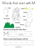 Words that start with M Coloring Page