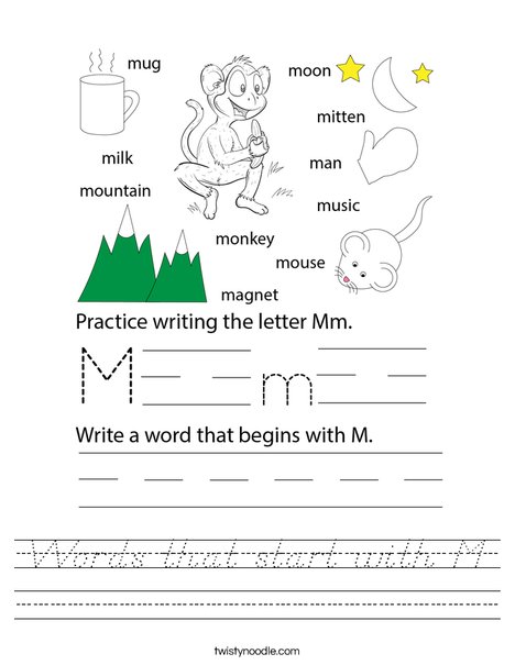 Words that start with M Worksheet