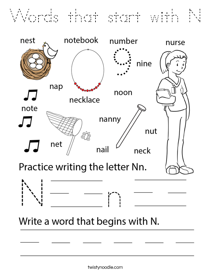 Words that start with N Coloring Page