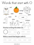 Words that start with O Coloring Page