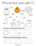Words that start with O Coloring Page