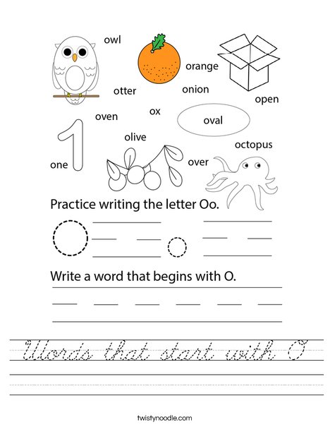 Words that start with O Worksheet