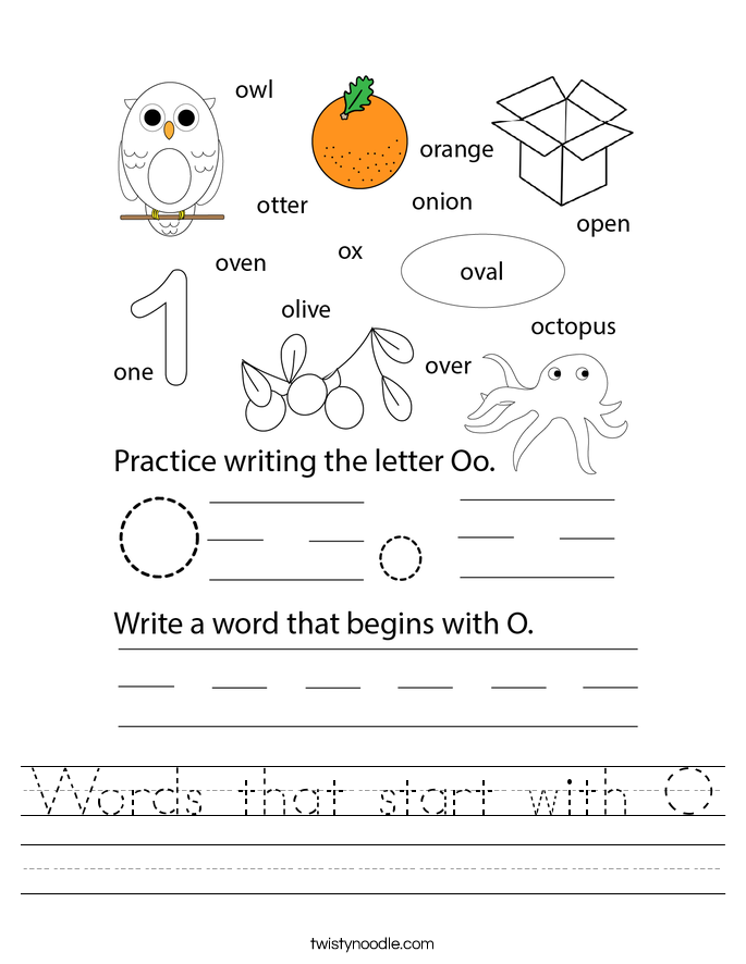 Words that start with O Worksheet