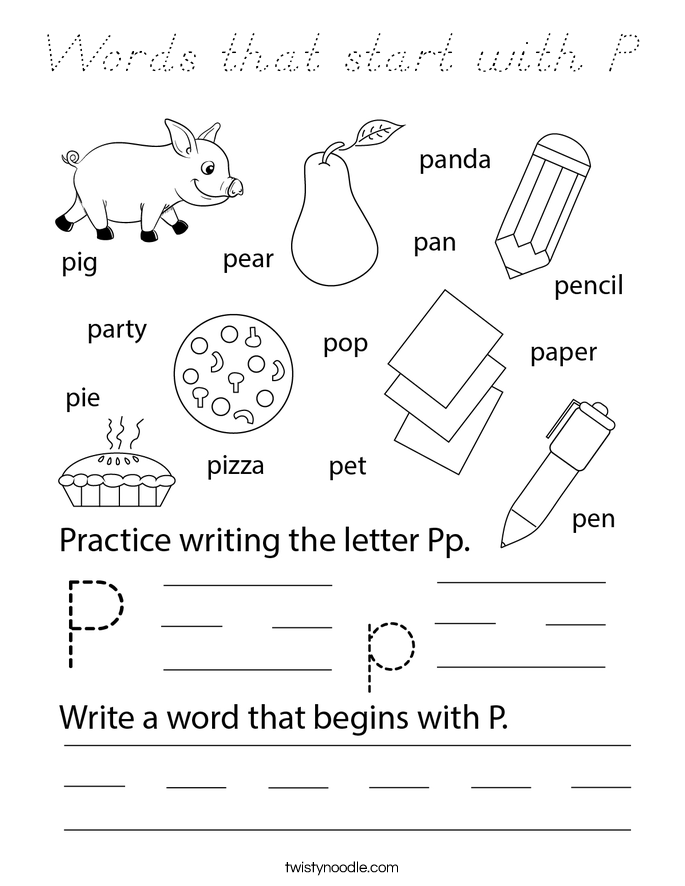 Words that start with P Coloring Page