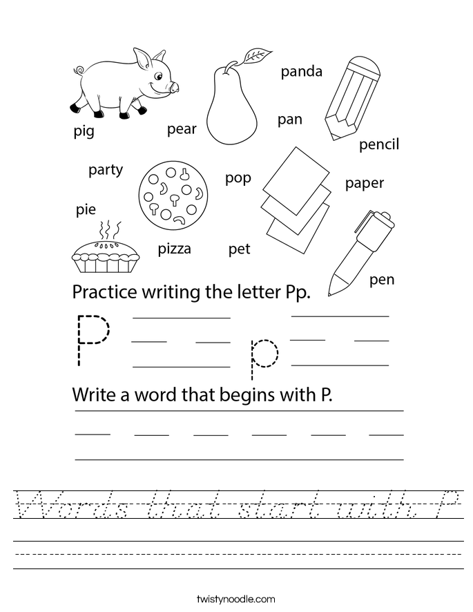 Words that start with P Worksheet