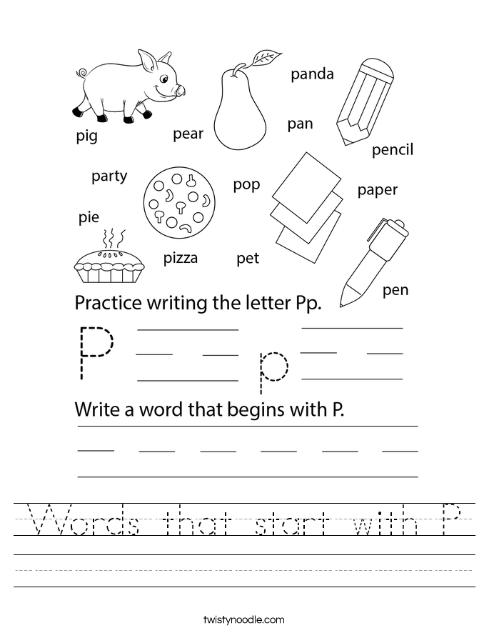 Words that start with P Worksheet