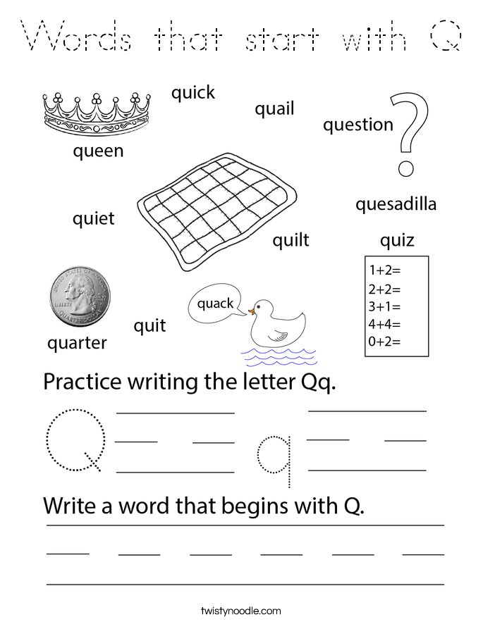 Words that start with Q Coloring Page