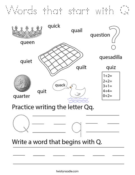 Words that start with Q Coloring Page