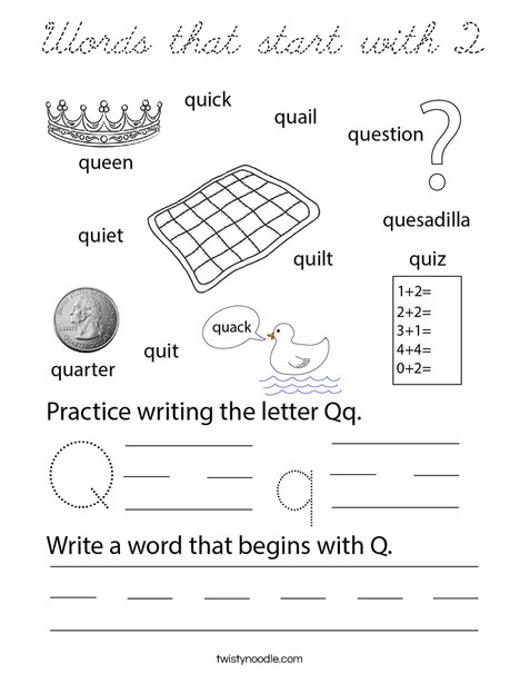 Words that start with Q Coloring Page