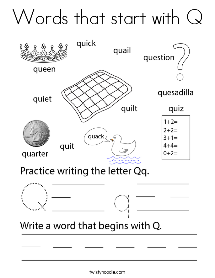 Words that start with Q Coloring Page