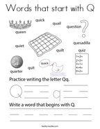 Words that start with Q Coloring Page