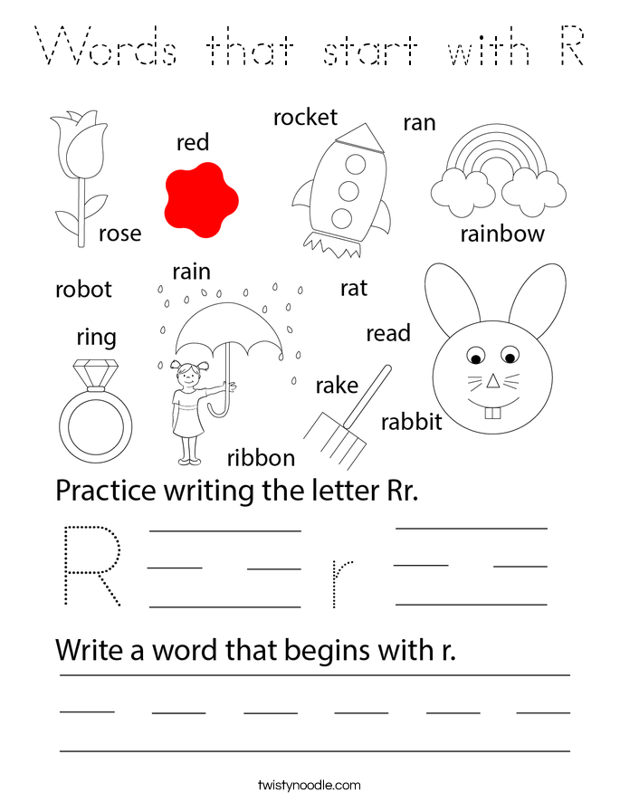 Words that start with R Coloring Page