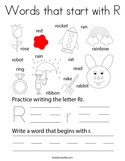 Words that start with R Coloring Page