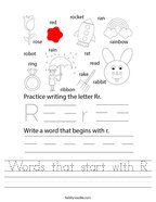 Words that start with R Handwriting Sheet
