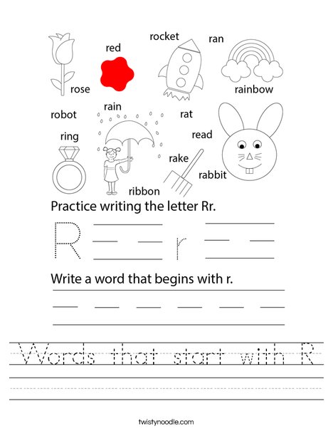 Words that start with R Worksheet