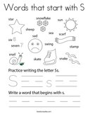 Words that start with S Coloring Page