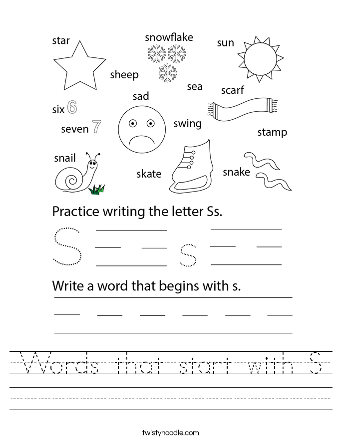 Words that start with S Worksheet