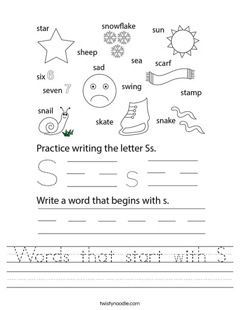 Words that start with S Worksheet