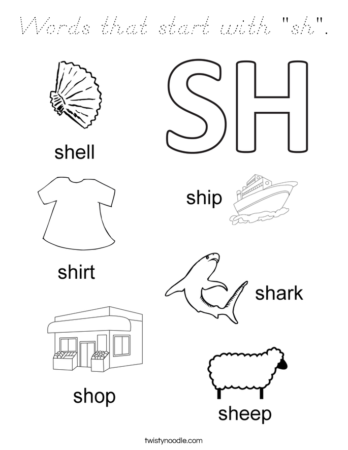 Words that start with "sh". Coloring Page