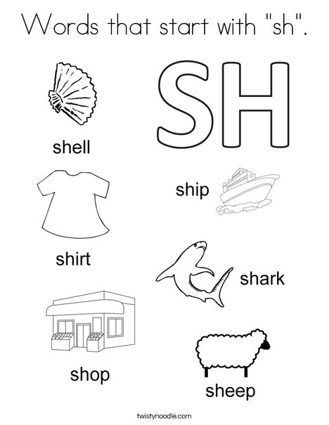 Words that start with "sh". Coloring Page