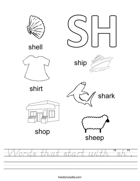 Words that start with "sh". Worksheet