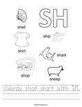 Words that start with "sh". Worksheet