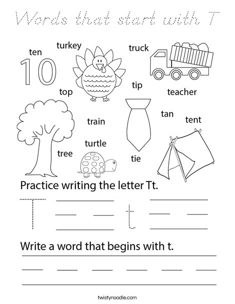 Words that start with T Coloring Page