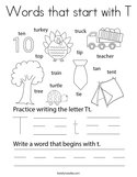 Words that start with T Coloring Page