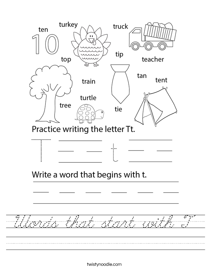 Words that start with T Worksheet