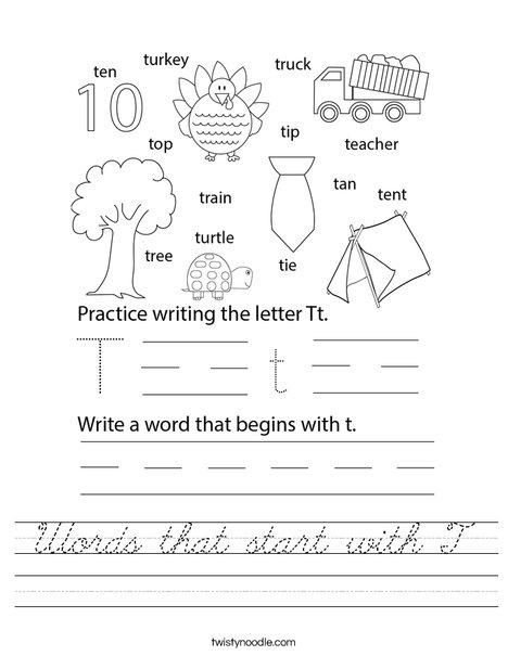 Words that start with T Worksheet