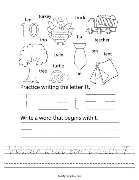 Words that start with T Worksheet