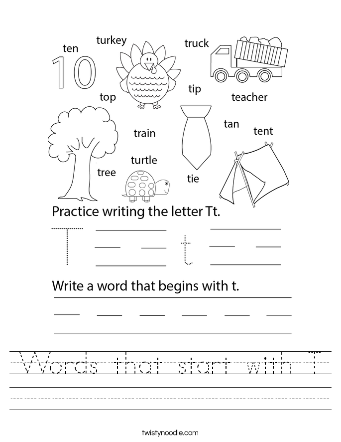 Words that start with T Worksheet