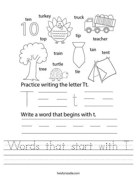 Words that start with T Worksheet