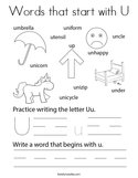 Words that start with U Coloring Page