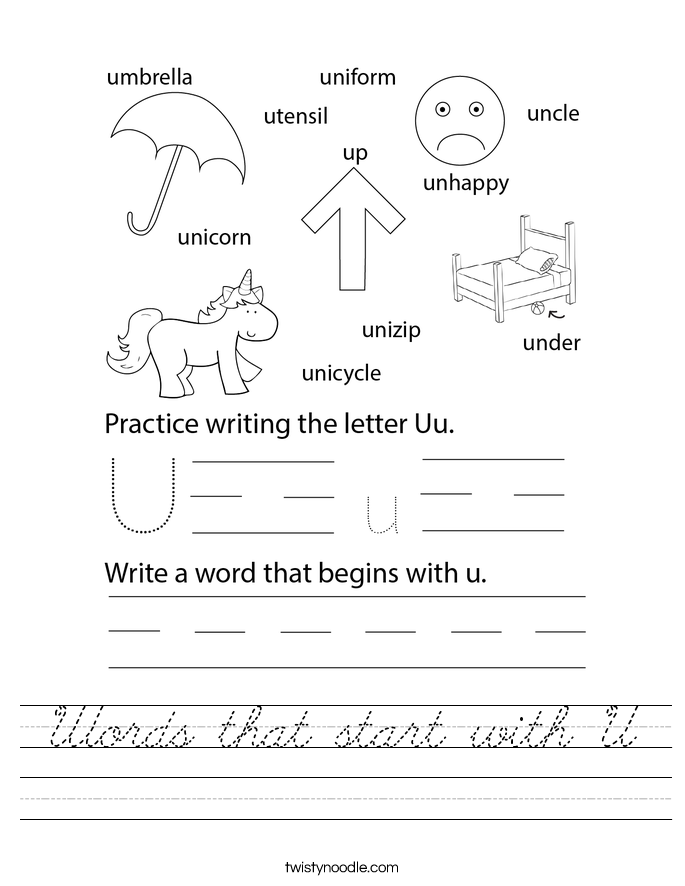 Words that start with U Worksheet