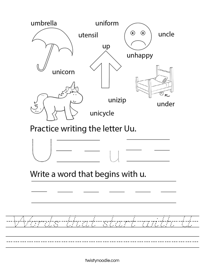 Words that start with U Worksheet