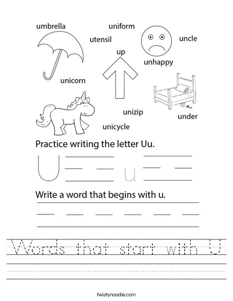 Words that start with U Worksheet