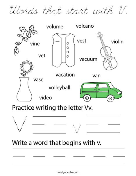 Words that start with V Coloring Page