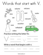 Words that start with V Coloring Page