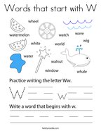 Words that start with W Coloring Page