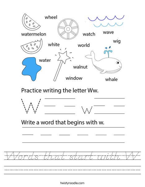 Words that start with W Worksheet