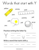 Words that start with Y Coloring Page