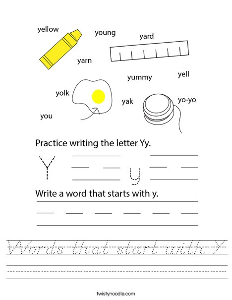 Words that start with Y Worksheet