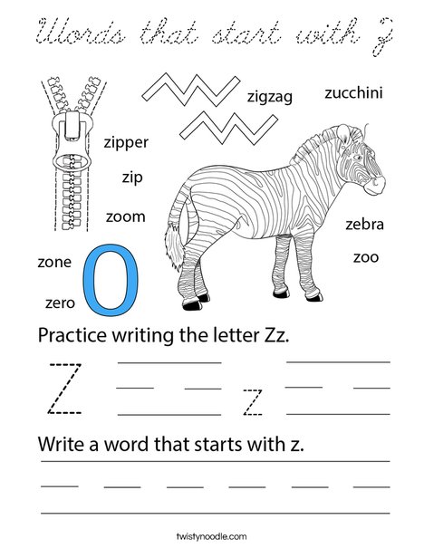 Words that start with Z Coloring Page