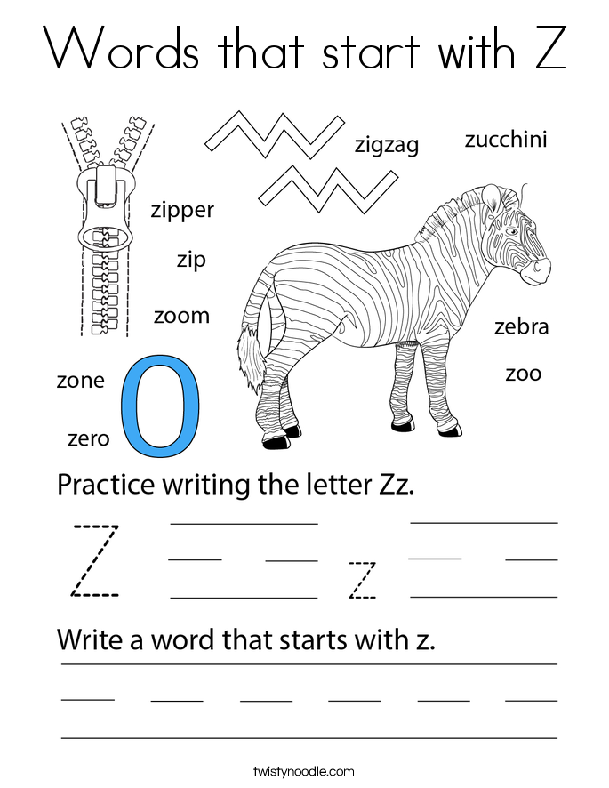 Words that start with Z Coloring Page