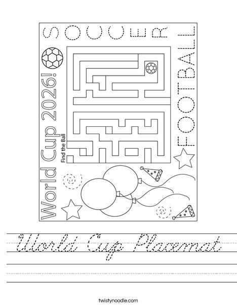 World Cup Placemat Worksheet