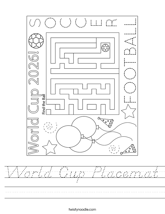 World Cup Placemat Worksheet