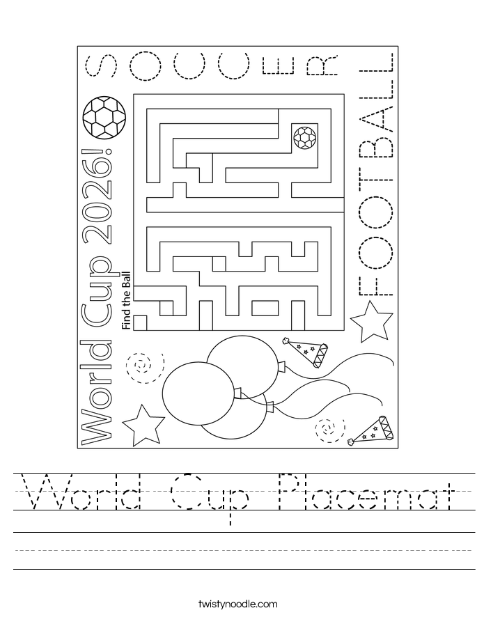 World Cup Placemat Worksheet